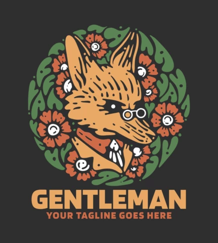 Gentleman With Fox Illustration T-shirt Design Template