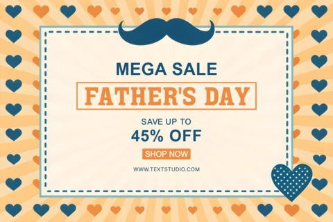 Father's Day Sale Template with Mustache and Heart Design