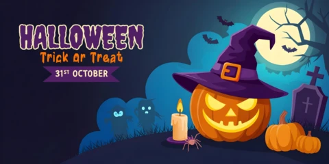 Frohes Halloween Trick or Treat Szene mit Kerzenlicht & gruseligen Krabbeltieren YouTube Cover-Design-Vorlage