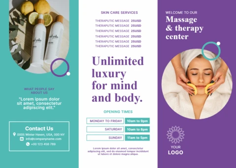 Modern Spa Brochure Design Template for Massage and Therapy Services