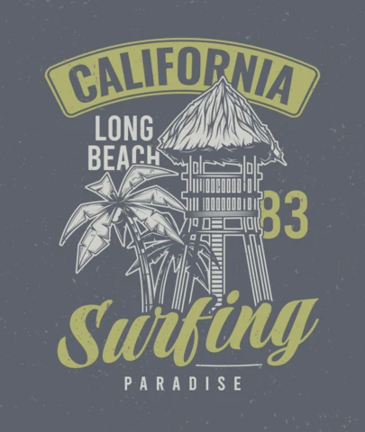 Rescue Tower And Palms Surf T-Shirt Design Template