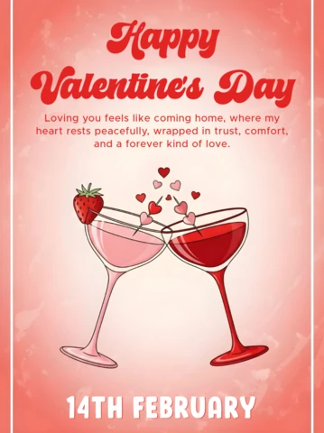 Plantilla de diseño para la celebración del Día de San Valentín con copas de cóctel para tarjeta de felicitación.