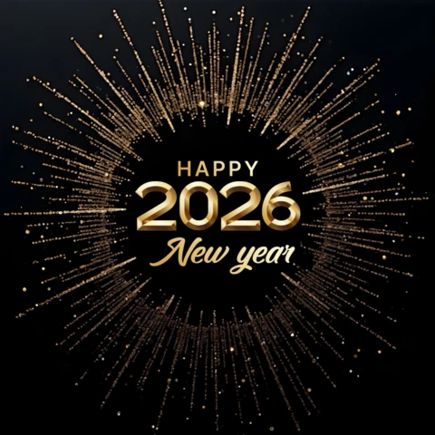 Szczęśliwego nowego roku 2026, złoty, błyszczący szablon projektu burst