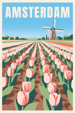 Amsterdam Tulip Field Vintage Design Template for Posters