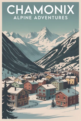 Chamonix Mountain Landscape Design Template for Travel Posters
