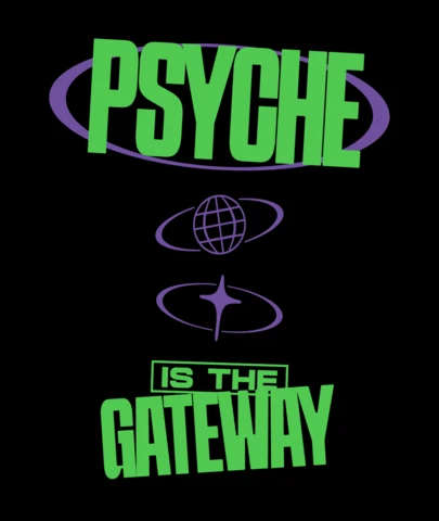 Psyche es el símbolo abstracto de la mente que sirve como puerta con diseño de camiseta de estrella y globo.