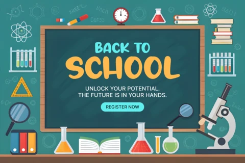 Back to School Design Template for Educational Posters with Science Elements