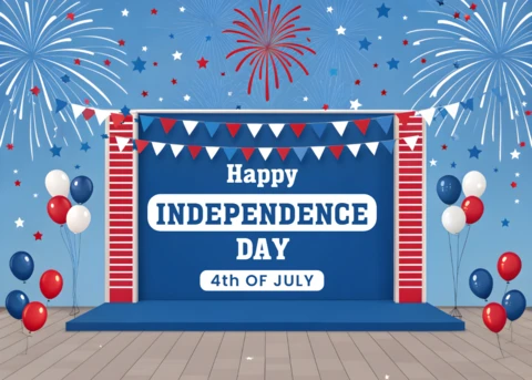 USA Independence Day Celebration Template with Fireworks and Bunting Design