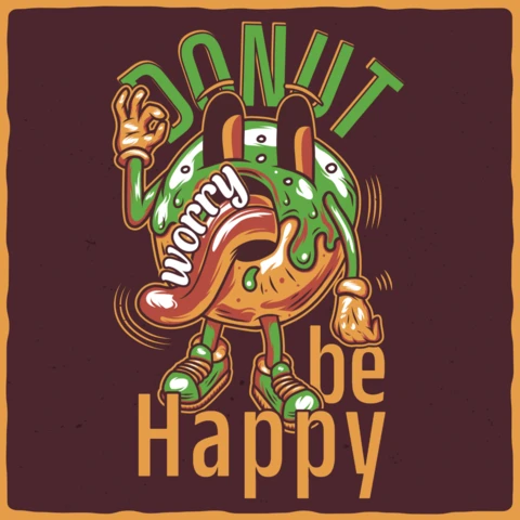 Donut worry be happy cartoon t-shirt design