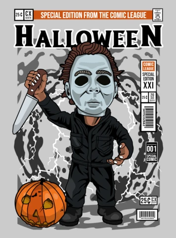 Michael myers halloween personaje de dibujos animados plantilla de diseño de portada de revista