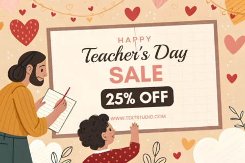 Happy Teacher's Day Sale Template - Whimsical Illustration Design with 25% Off Promotion