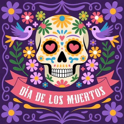 Colorful Día De Los Muertos Skull Design Template for Festive Merchandise