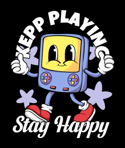 Keep Playing, Stay Happy Cheerful Gaming Console Character Positivity T-Shirt Design Template