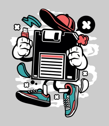Floppy Disc Cartoon Character T-shirt Design Template
