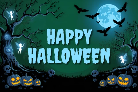 Spooky Halloween Design Template for Posters Featuring Pumpkins and Bats