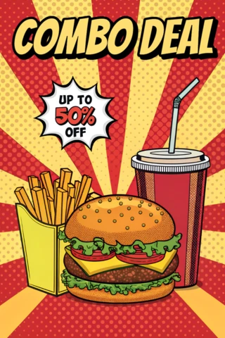 Design de template promocional de combo de hambúrguer pop art para panfletos