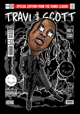 Modèle de conception de couverture de magazine de personnage de dessin animé Travis Scott