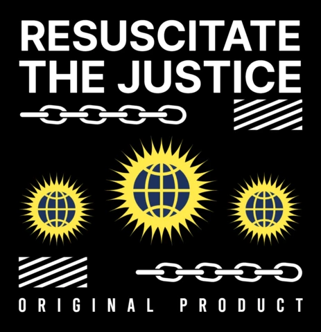 Plantilla de diseño de justicia con cadenas gráficas y elementos de explosión solar para ropa.