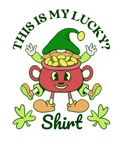 St. Patrick's Day Lucky Shirt Design Template with Cartoon Leprechaun and Pot of Gold