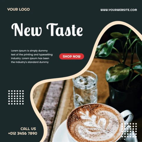 Nueva plantilla de diseño para publicación en redes sociales de café con sabor