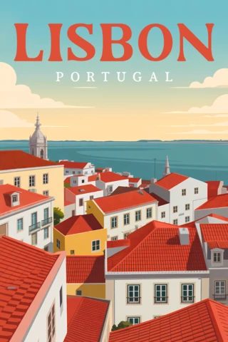 Lissabon Portugal vintage ontwerp sjabloon voor reisposters