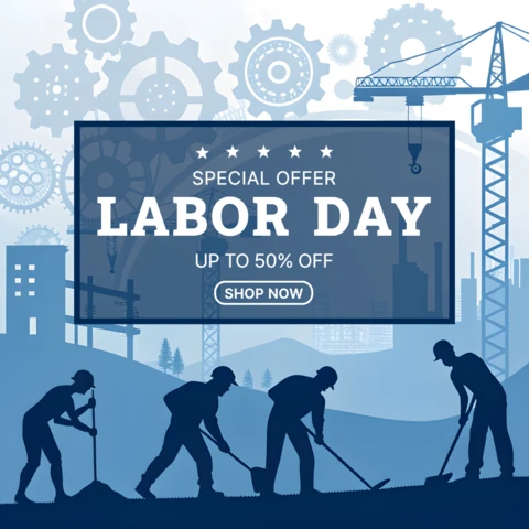 Plantilla de diseño de rebajas del Día del Trabajo con estilo gráfico industrial