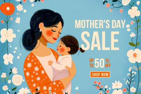 Ilustração plana floral modelo de design de venda para o dia das mães