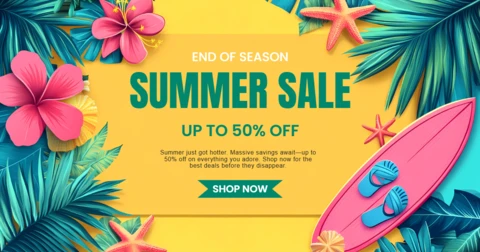 Vibrant Tropical Summer Sale Design Template – Editable for Seasonal Promotions