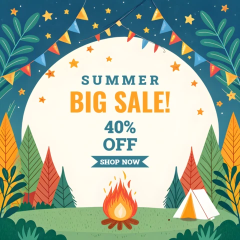 Summer Camp Sale Template: Vibrant Camping-Themed Promotional Artwork