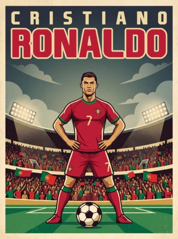 Équipe nationale du Portugal cristiano ronaldo vintage rétro football champion affiche stade illustration 2026