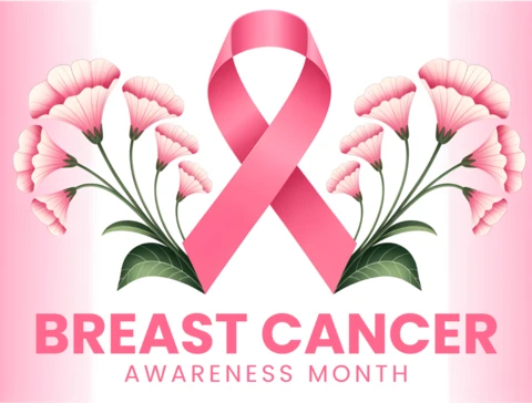Template di design floreale per poster e merchandise per il mese della consapevolezza sul cancro al seno