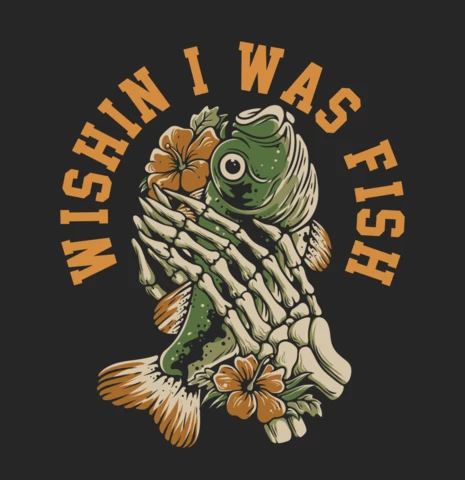 Skeleton Holding a Fish Vintage T-shirt Design Template