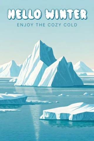 Modelo de design de iceberg de inverno para cartões de saudação aconchegantes e frios