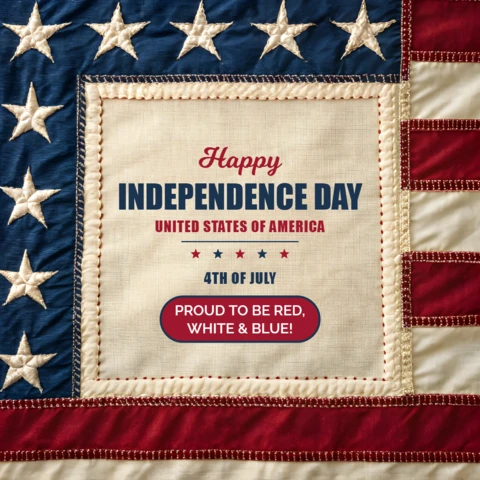 Embroider American Flag Design for Independence Day Greeting Card Template