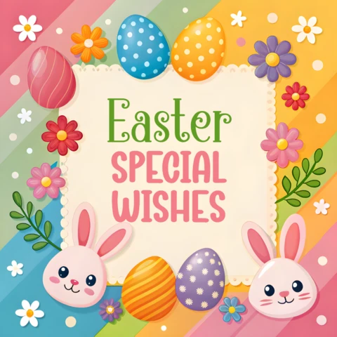 Plantilla de diseño de deseos especiales de Pascua - estilo colorido y juguetón