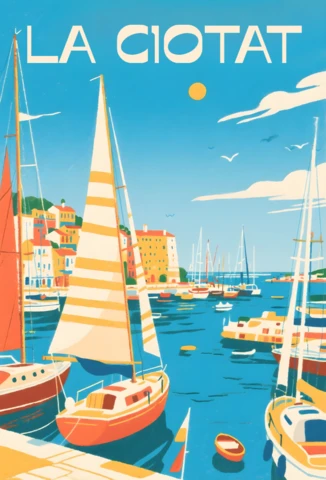 Vibrant Coastal Illustration Template for Retro Flat Travel Posters