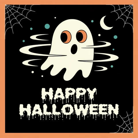 Spooky Ghost Halloween Black Night Design for Printable Greeting Cards