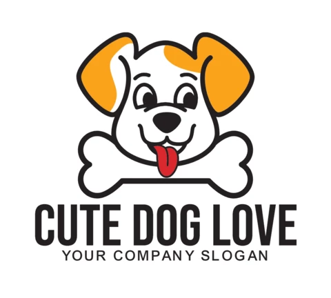 Cute Dog Love Logo Design Template