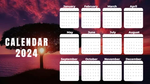 Red Sunset Background Photo Creative Yearly Calendar Template