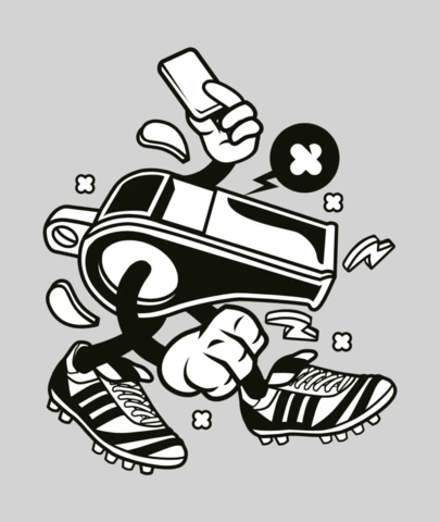 Silbato de fútbol personaje de dibujos animados plantilla de diseño de camiseta