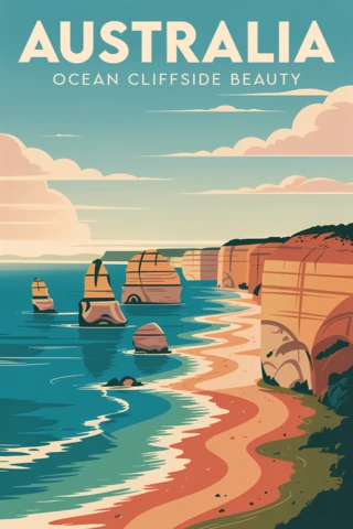 Beleza retro da costa oceânica da Austrália, modelo de design para pôsteres