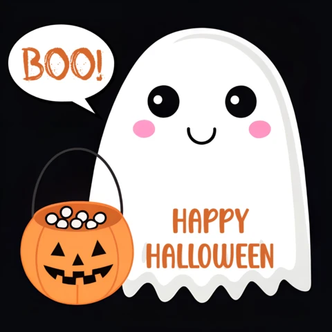 Speelse schattige kawaii spook halloween ontwerp sjabloon voor wenskaarten