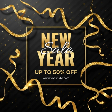 New Year Sale Design Template with Glittering Ribbons for Promotional Flyers