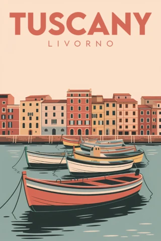 Template di design vintage per poster di viaggio in Toscana Livorno