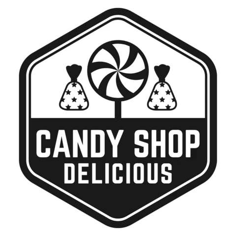 Plantilla de diseño del logotipo de una deliciosa tienda de caramelos