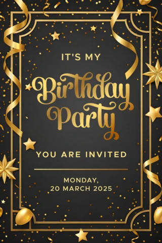 Elegant Gold and Black Birthday Party Invitation Template Design