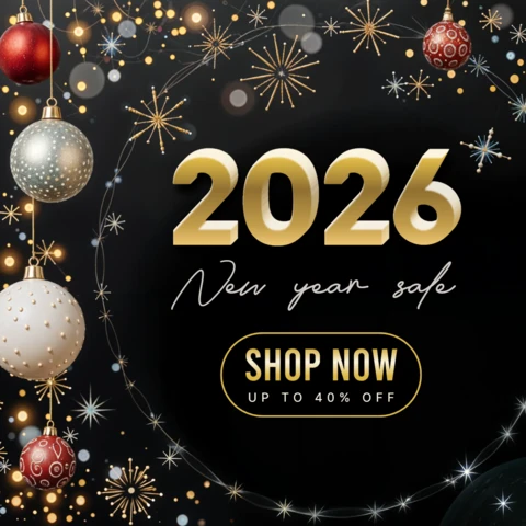 Christmas And New Year Ornaments and Stars Banner Design Template