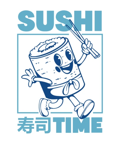 Modèle de design de cartoon sur le sushi pour des promotions culinaires amusantes
