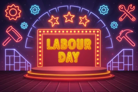 Neon Glow Labour Day Celebration Template Design