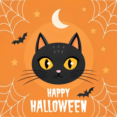 Zwart kat platte ontwerp voor gelukkige Halloween wenskaarten sjabloon